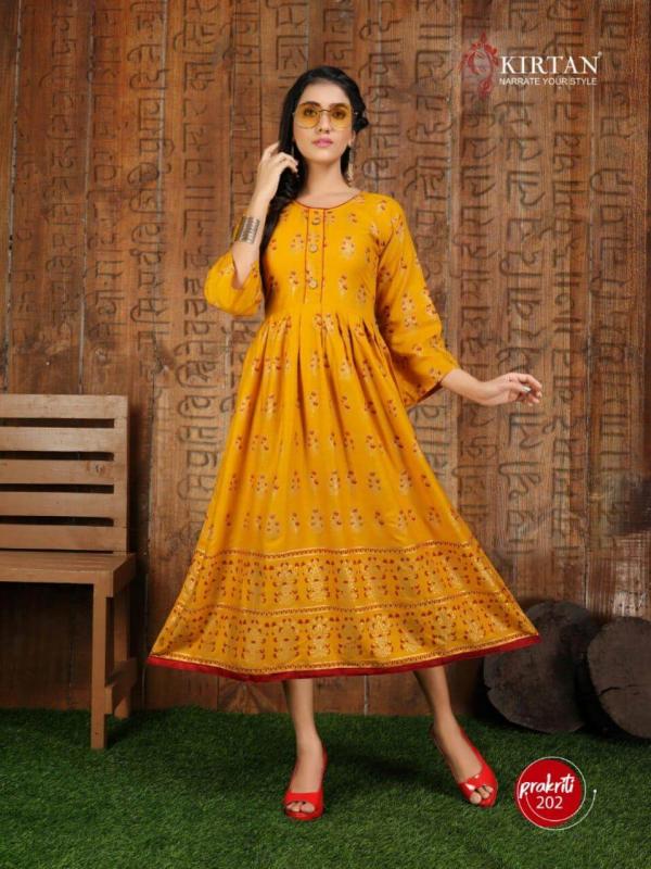 Kirtan Prakriti 2 Rayon Fancy Long Kurti Catalogue